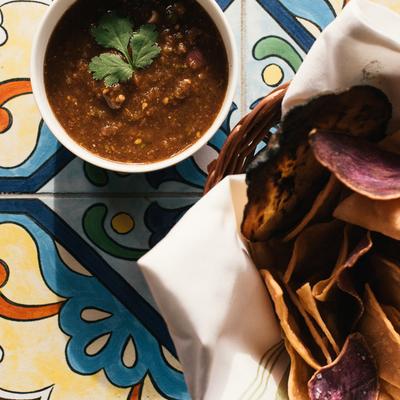 A top view of a served meal.