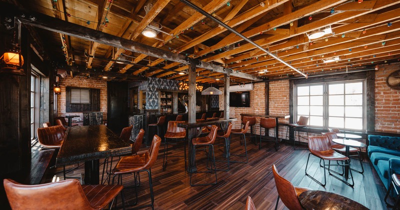 Interior, barstools, tables