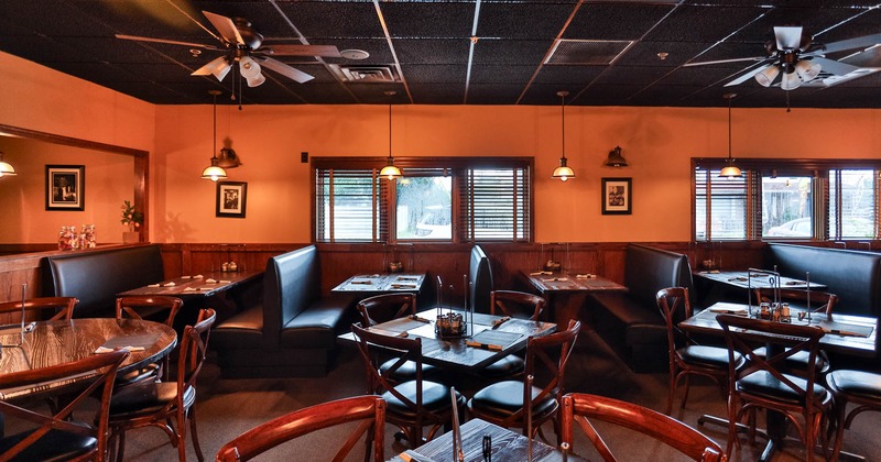 Interior, chairs, tables and restaurant booths