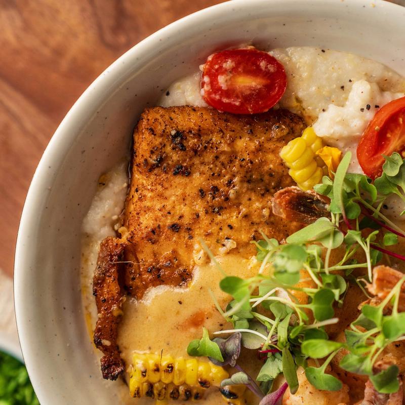 Blackened Salmon, Shrimp & Grits photo