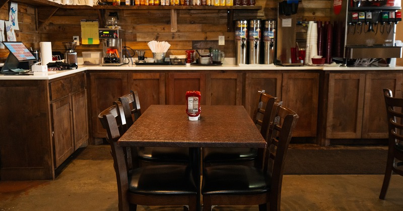Dining table for four guests, close up