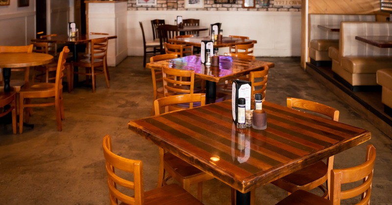 Interior, seating area, table ready for guests