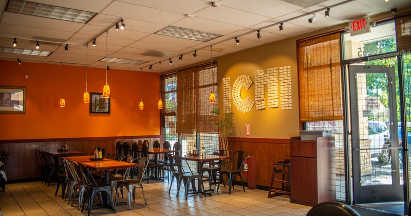 Interior, wide view, dining area