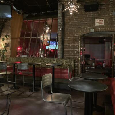 Outside Terrace room, chairs and high top tables