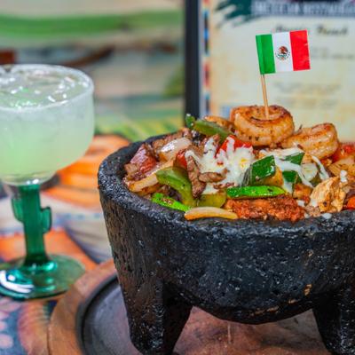 Molcajete and a drink.