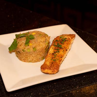 Honey Glazed Blacked Salmon served