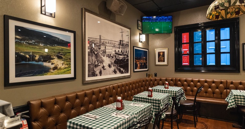 Dining area, booths and chairs