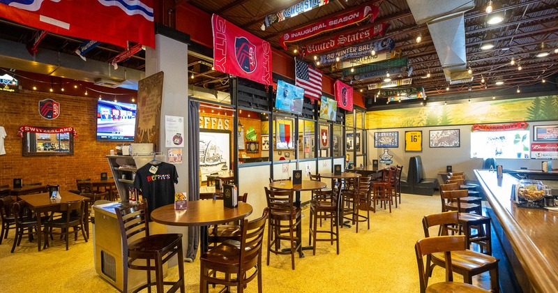 Interior, tables and chairs ready for guests