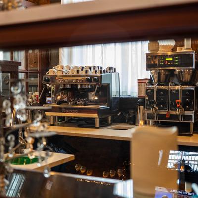 Interior, tables, chairs.