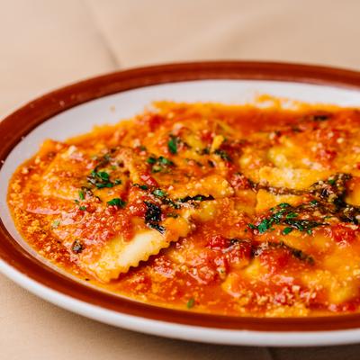 Spinach ravioli, close up.