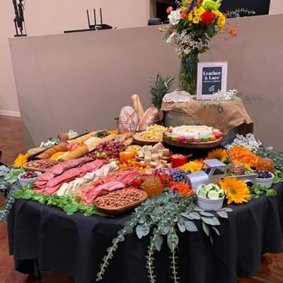 Catering food displayed on a round table
