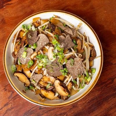 Shiitake mushrooms, with noodles and veggies.