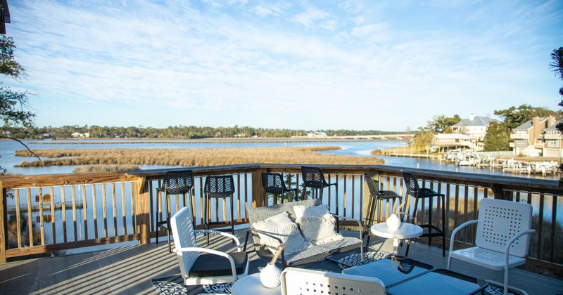 Exterior seating area with a view