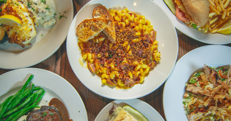 Various dishes on the table, top view