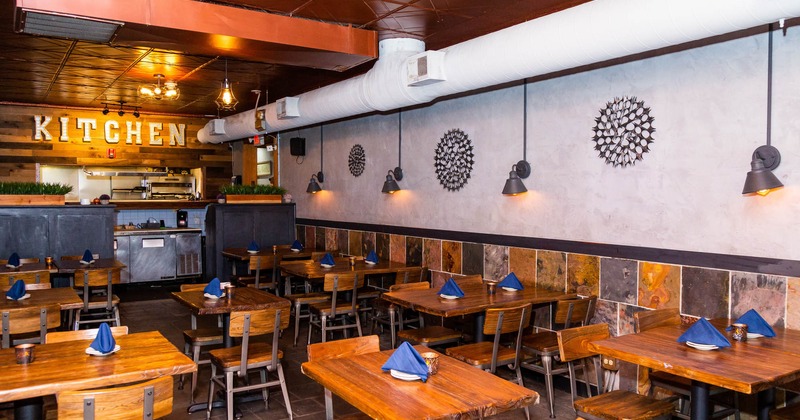 Interior, tables ready for guests