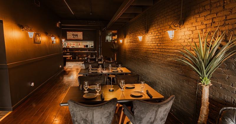 Diner area, tables and chairs