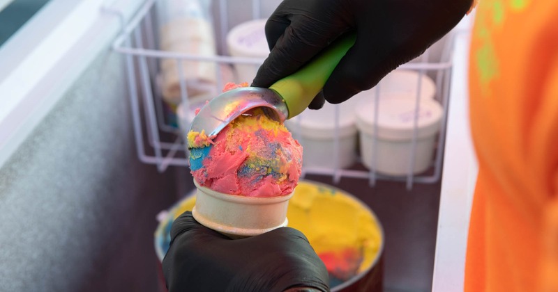 Outside, hand packed ice cream cone