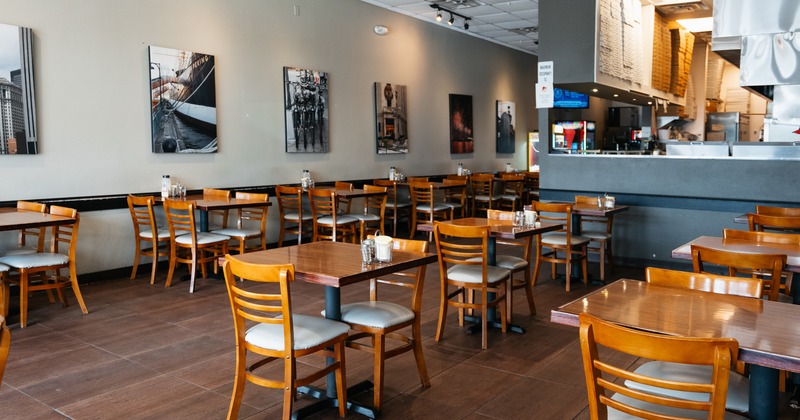 Interior, diner area. tables and chairs