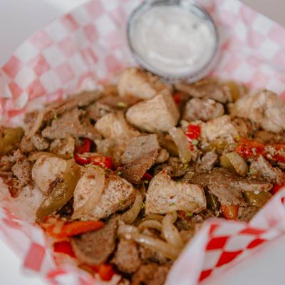 Mixed grill plate with dip.