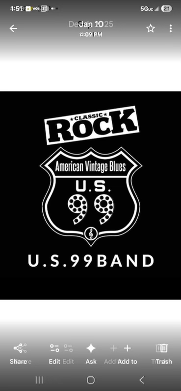 The US 99 Vintage Rock Band playing Wednesday 6pm April 1st
