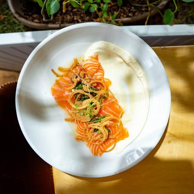 Salmon belly sashimi, top view