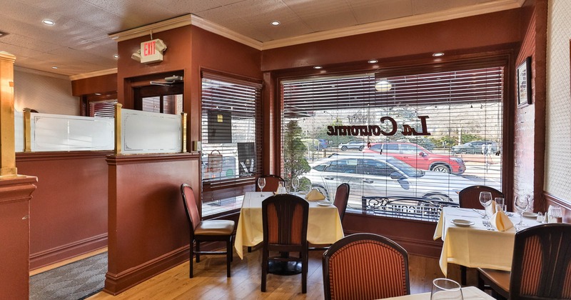 Tables and chairs by the window