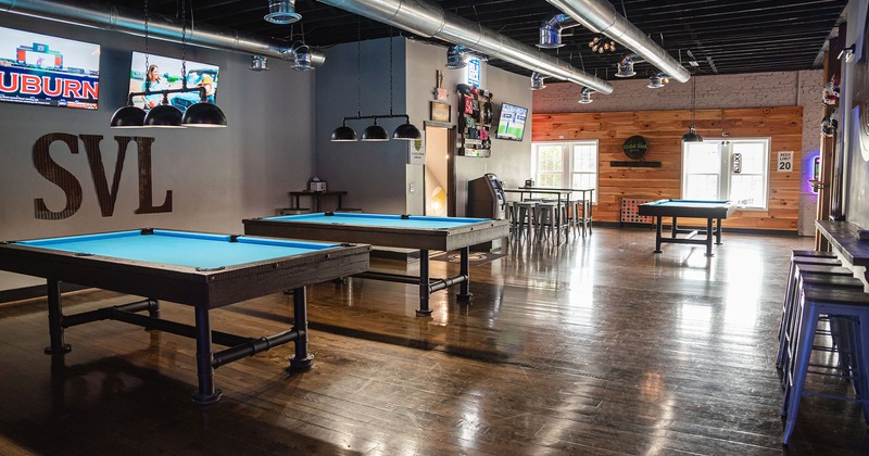 Interior, pool tables and seating