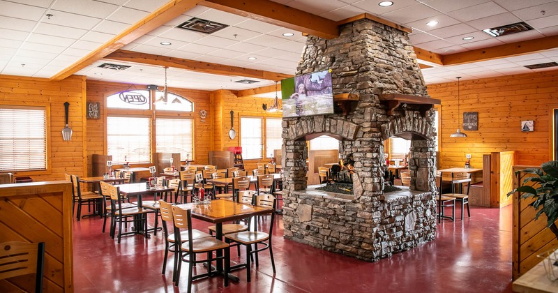Seating area around the fireplace