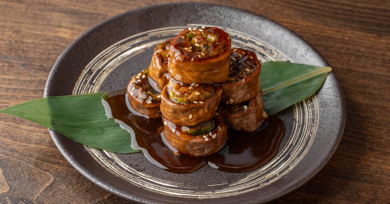 Beef rolls with teriyaki glaze