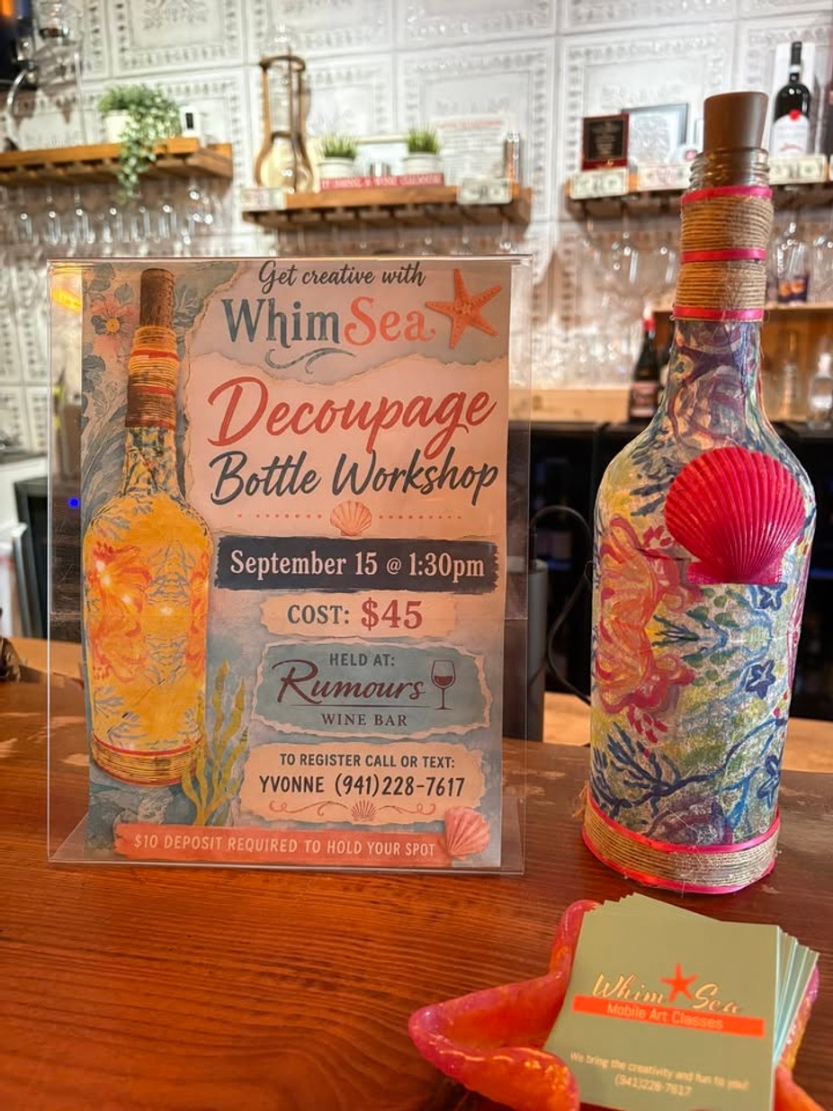Create a Decoupage Wine Bottle with WhimSea! event photo