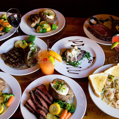 Various dishes and drinks on the table