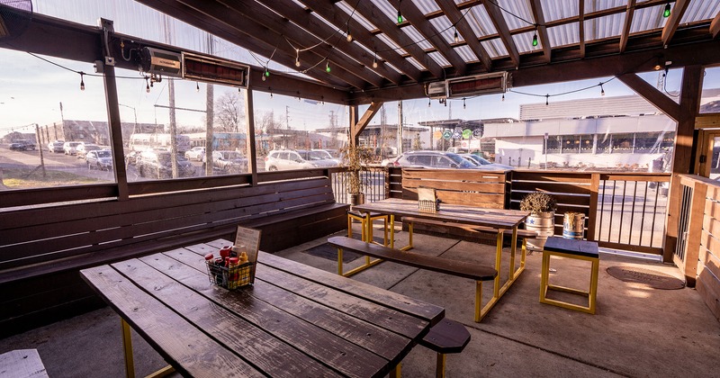 Patio with table bench sets