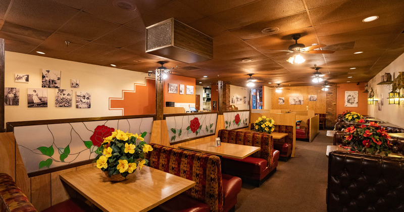 Interior, booths and tables on the left