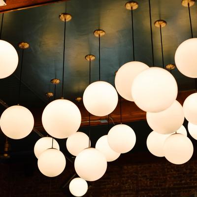 Globe pendant lights.