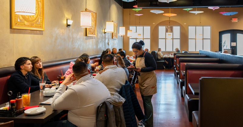 Interior, booths, tables, guests