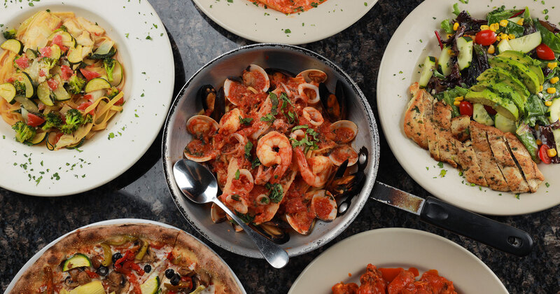 Assorted dishes served, top view