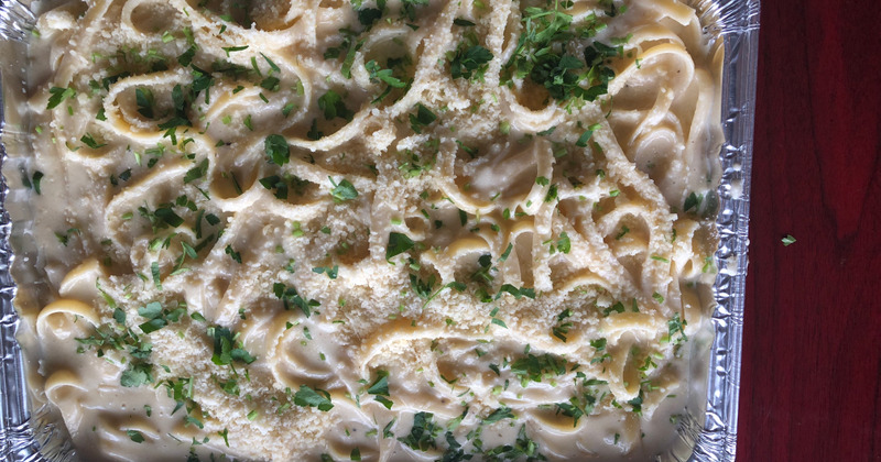 Pasta and melted cheese closeup