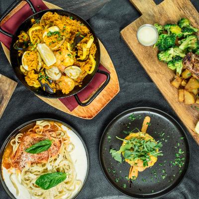 Assorted food dishes.