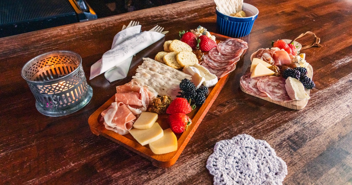 Charcuterie boards on a wooden table