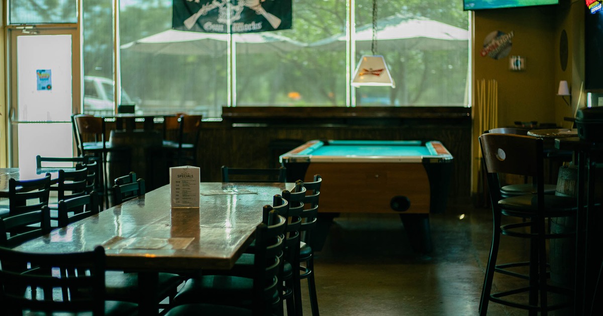 Interior, seating place with pool table behind