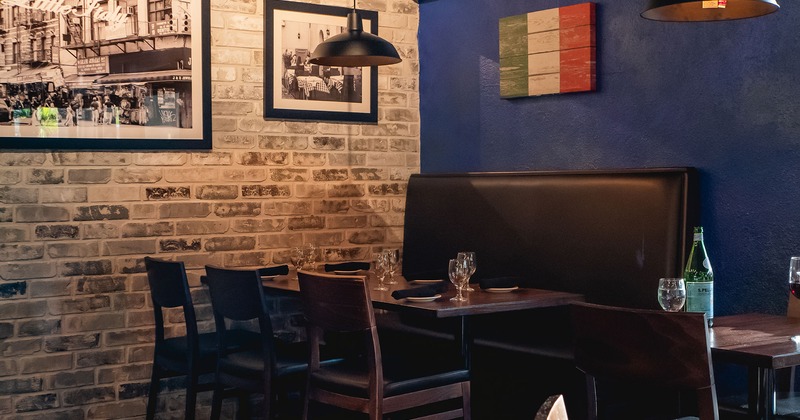 Restaurant interior, dining area with set table