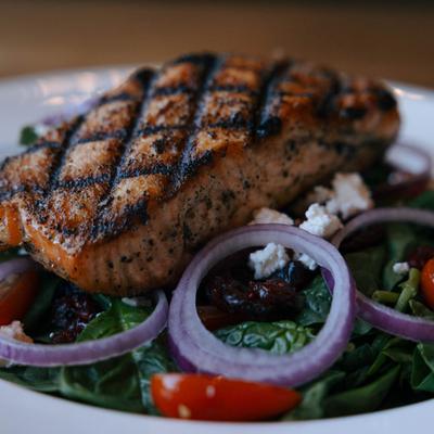 Grilled salmon salad.
