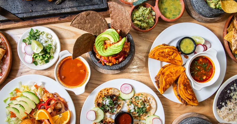 Authentic Mexican dishes including guacamole birria tacos ceviche aguachile