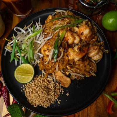 Chicken and shrimp Pad Thai.