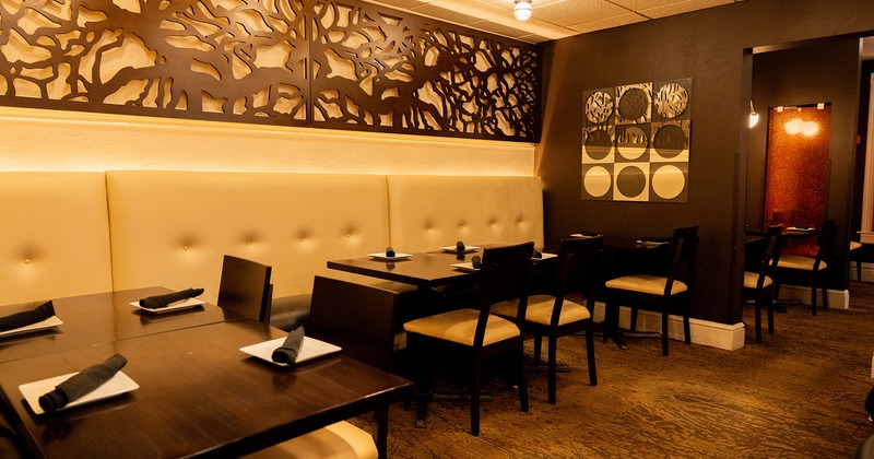 Cozy dining area with set tables