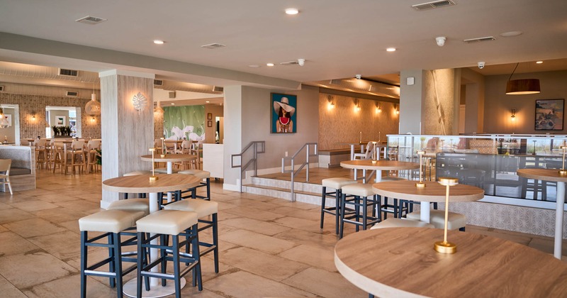 Interior, open view of a seating area