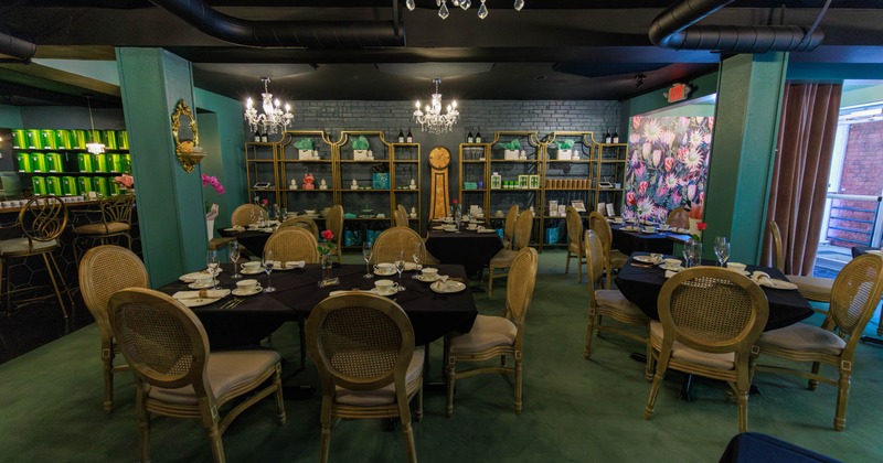 Interior, tables and chairs