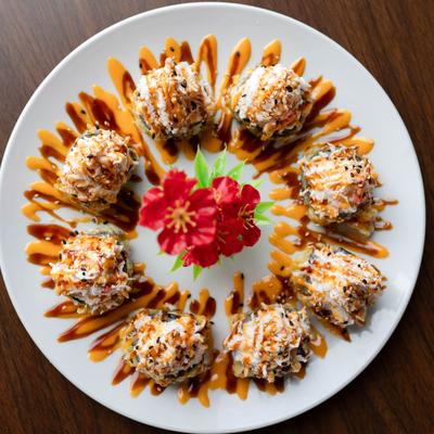 Chicago roll sushi, top view.