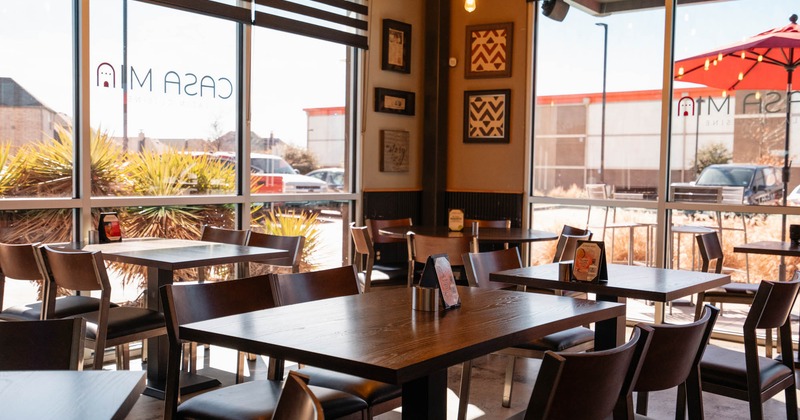 Interior, dining area with tables and chairs