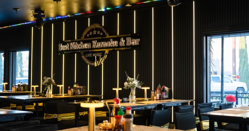 Dining tables with flowers decorations